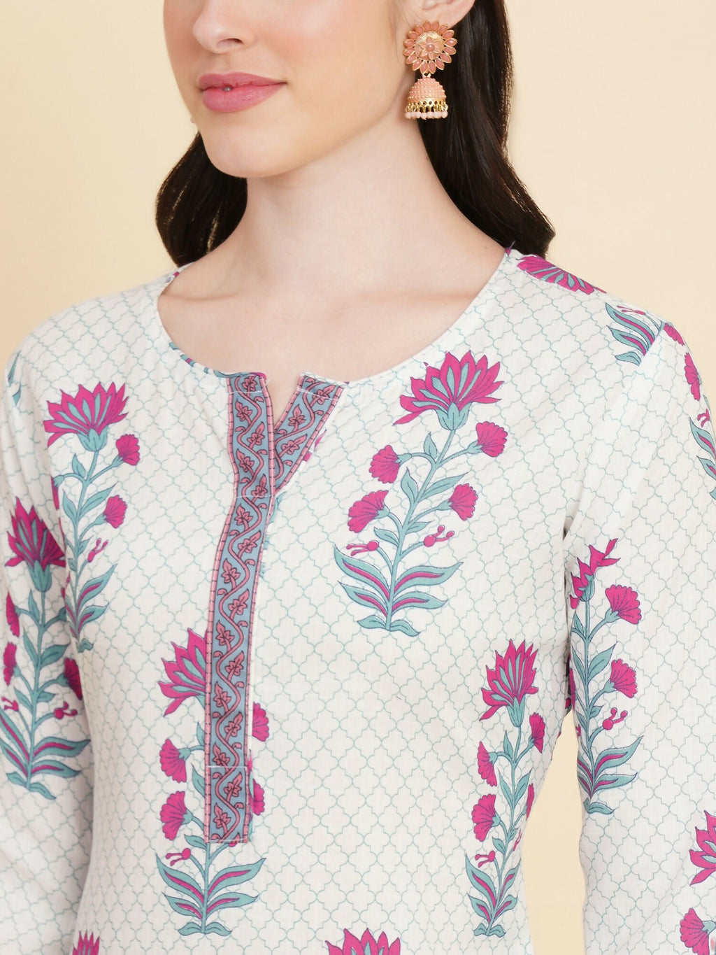 Designer Stylish white Cotton Stitched Suit With Dupatta - Tanisha