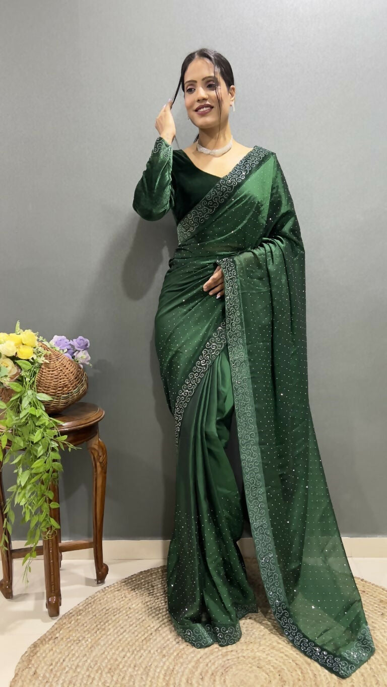 Vastranavya Green Rangoli Silk Swarovski work Ready to Wear Saree