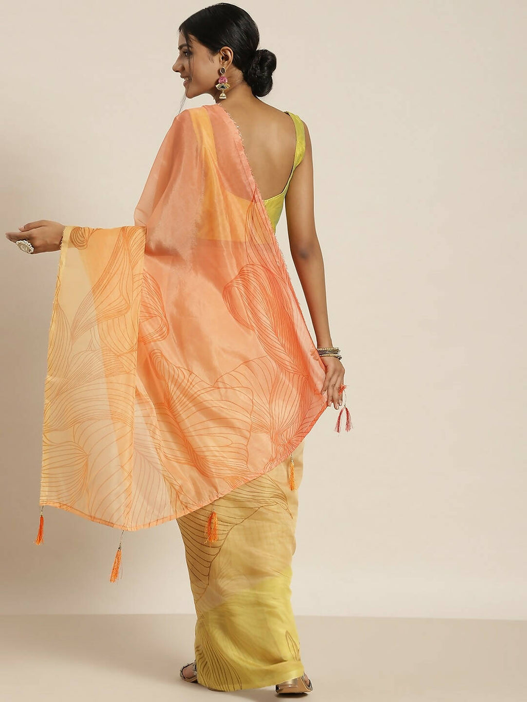 Multicolor Organza Printed Saree With Blouse Piece - Nivaa