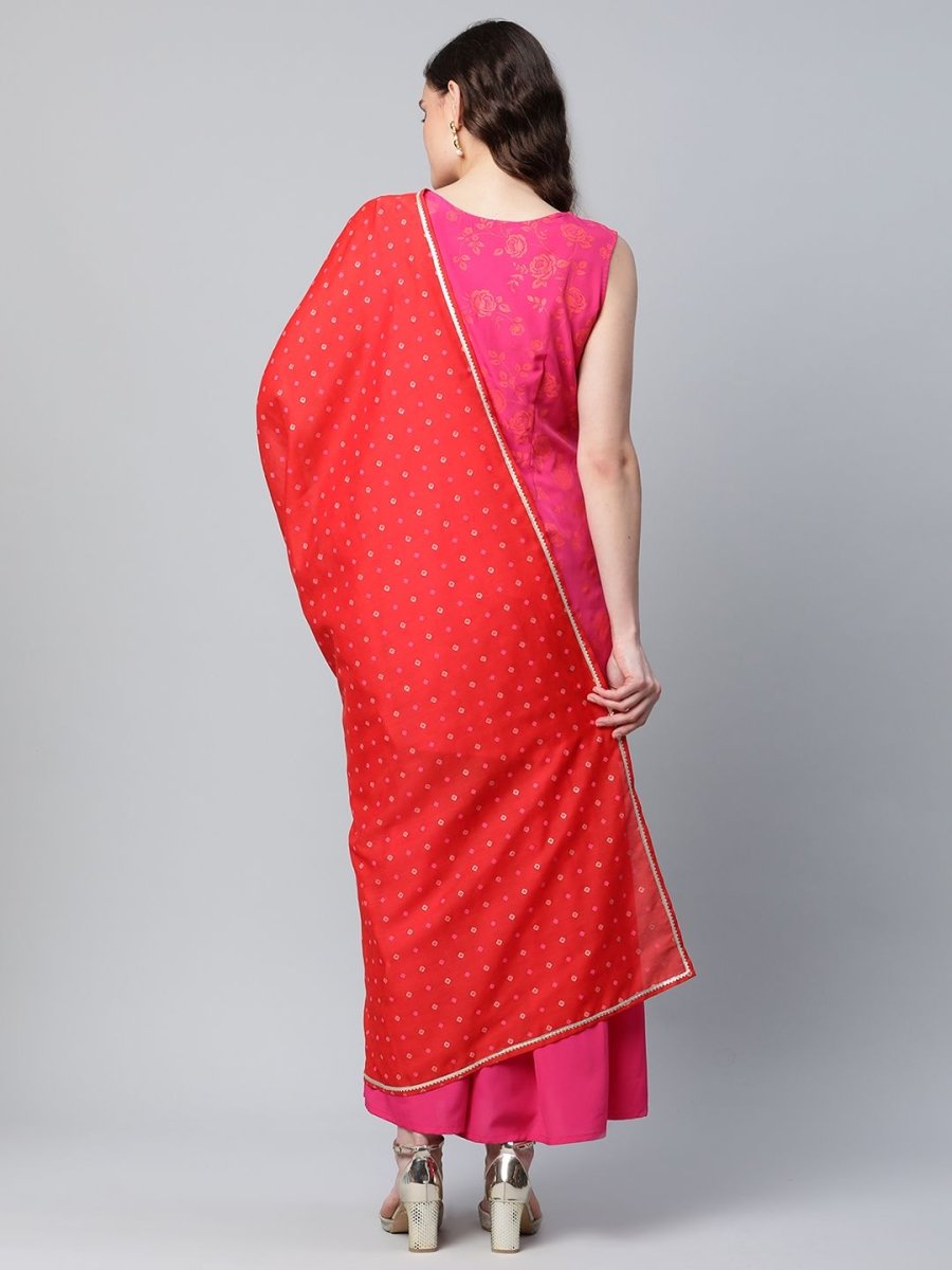 Ahalyaa Pink Crepe Orange khari Print Kurta Sharara Set With Dupatta