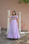 Jyoti Fashion Women's Purple Sequins Thread Embroidery Faux Georgette Anarkali Dress