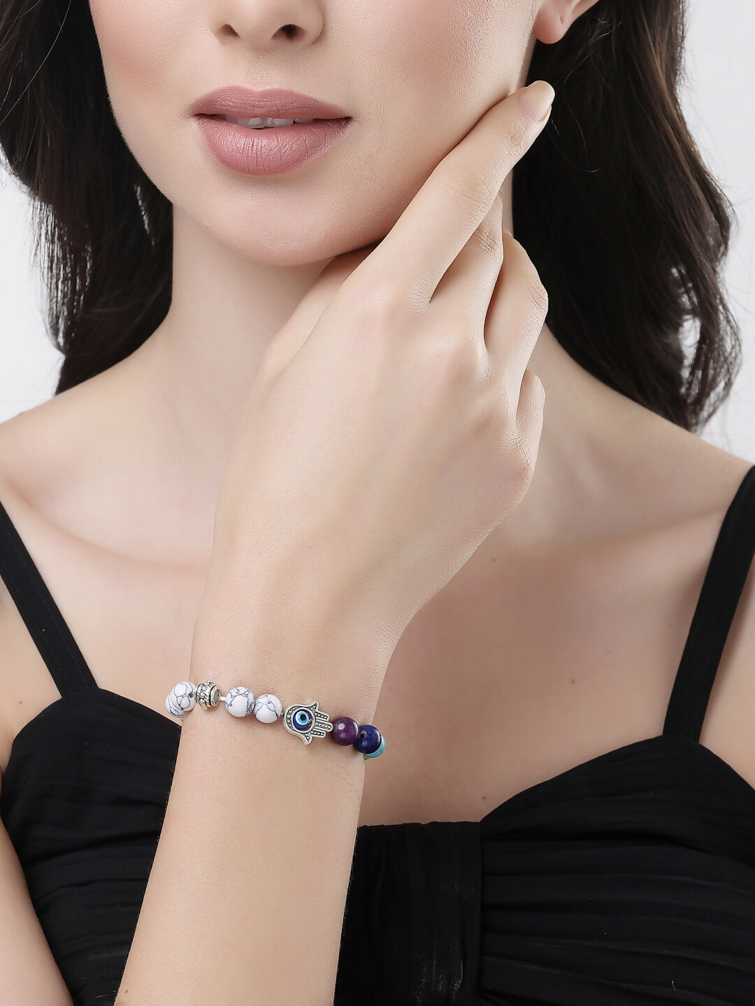 NVR Men & Women Multi Colour Marbel Crystal Elasticated Bracelet