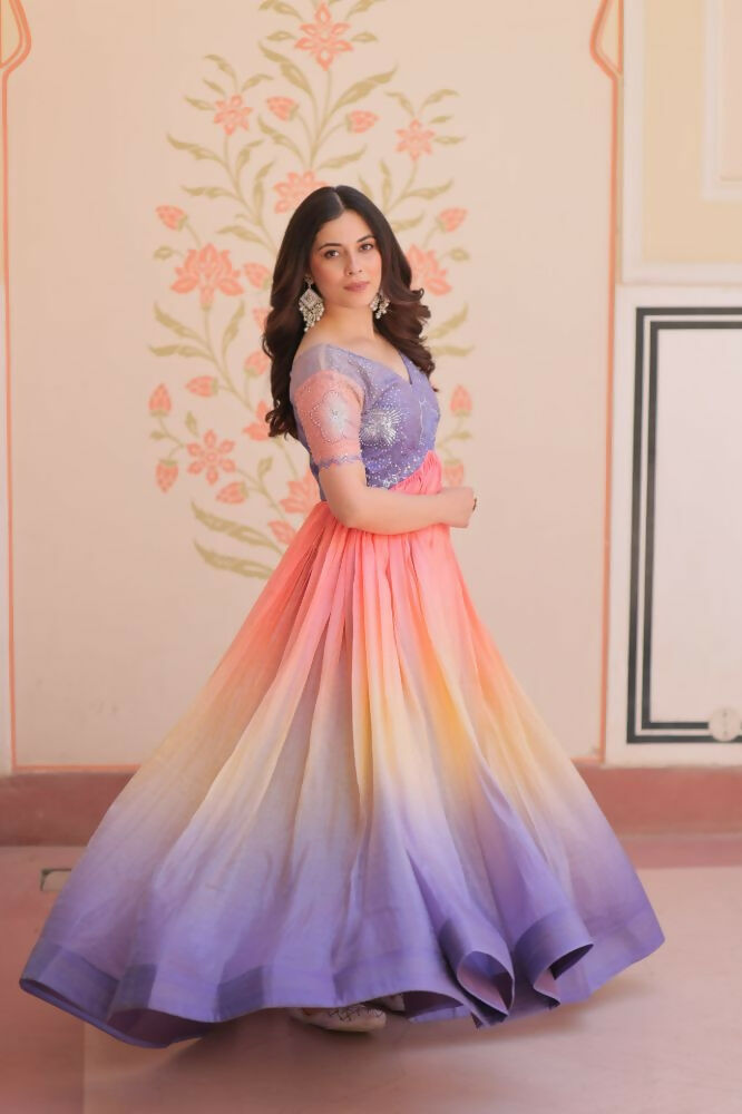 Vastranavya Purple Gold Crush Padding With Beads Embroidered Work Gown