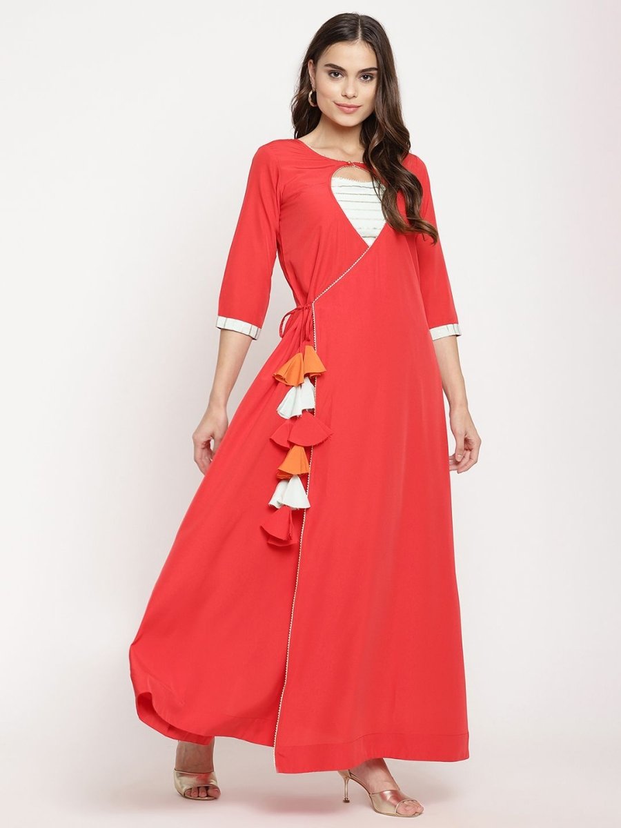 Ahalyaa Wome's Red Crepe Solid Kurta With Dupatta