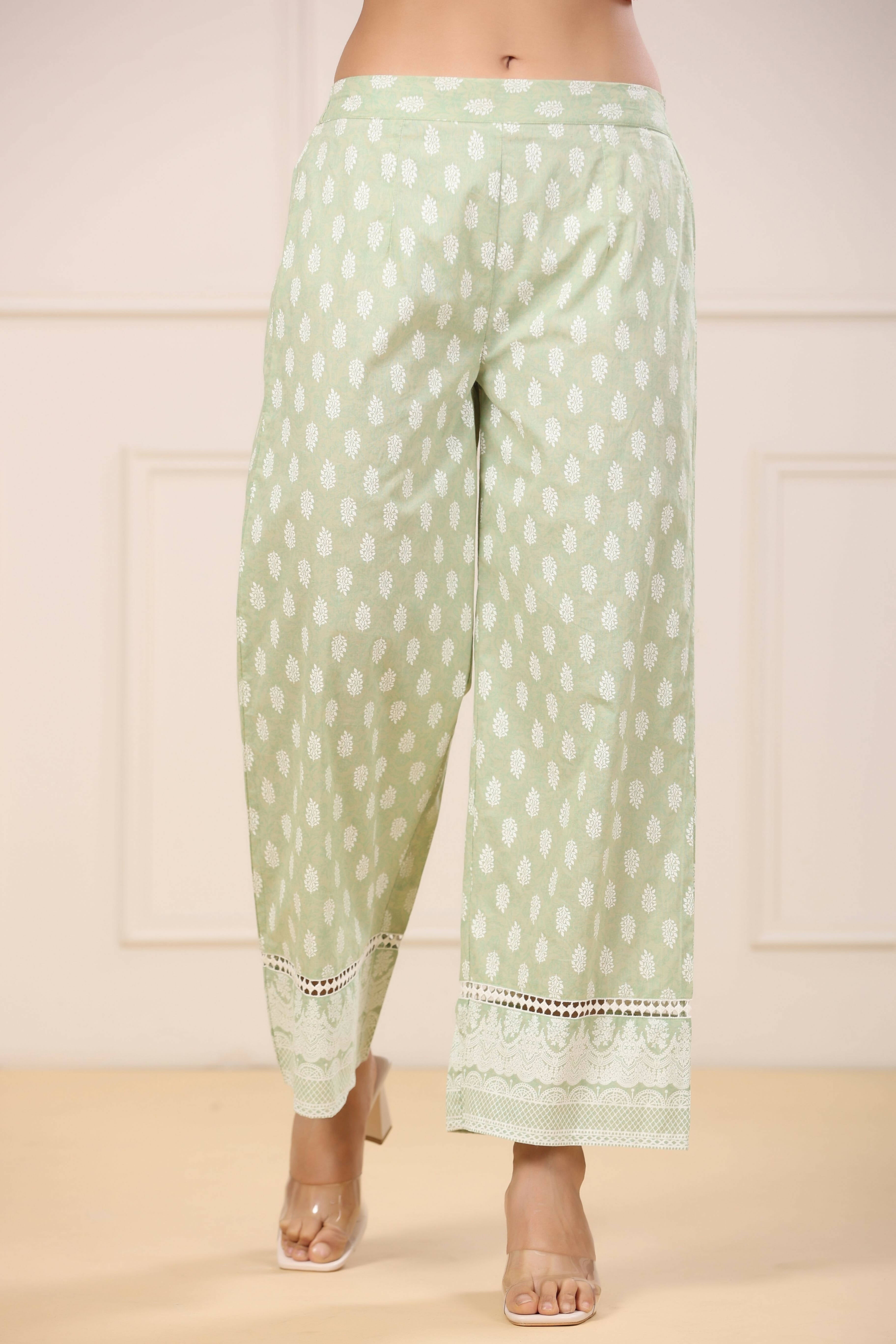 Juniper Women's Green Cambric Printed Straight Kurta Sets