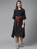 Ahalyaa Women Navy Blue Georgette Gold Printed Kaftan Kurta