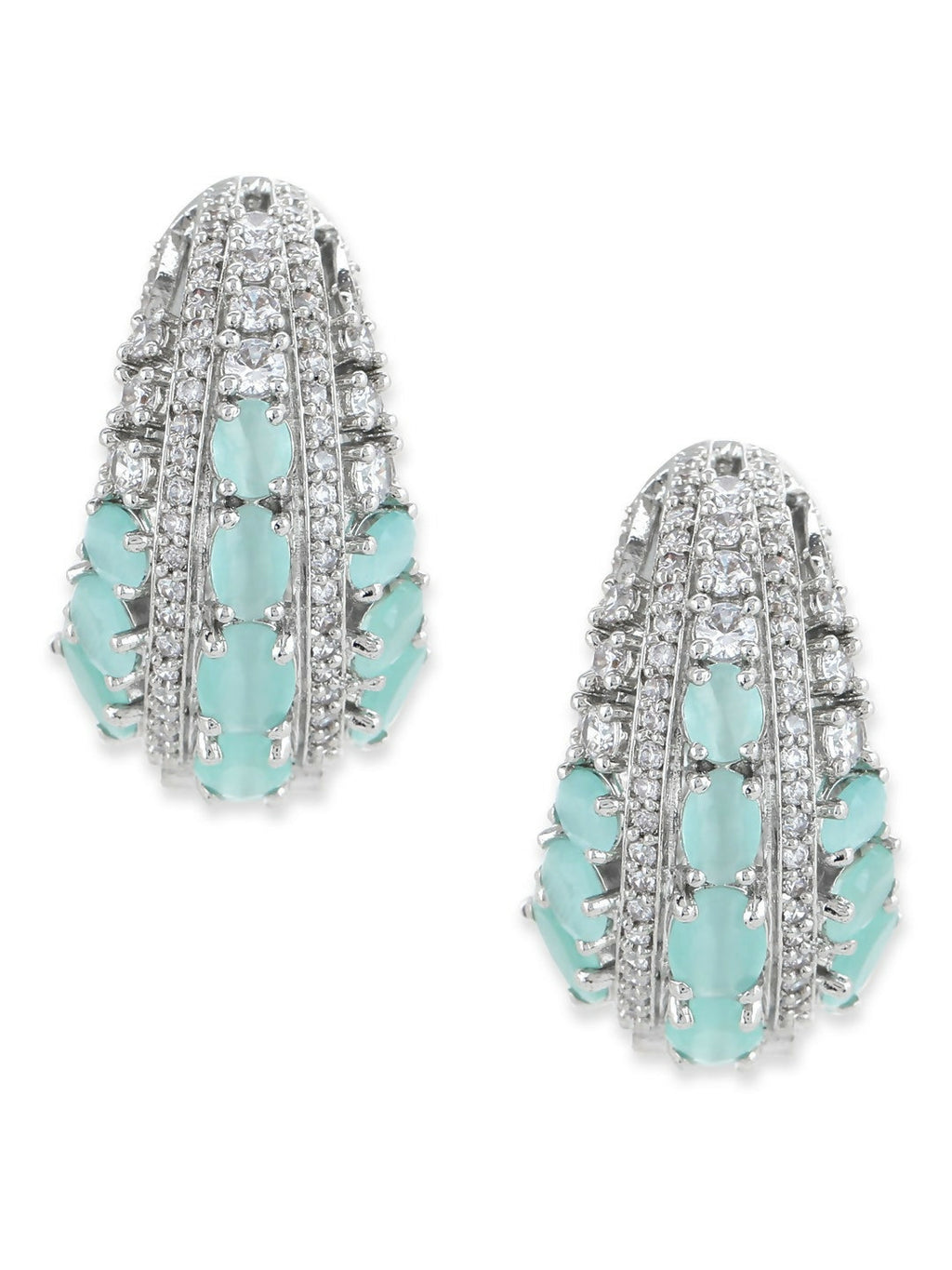 Aqua & Silver Diamond Hoops Earrings- Ruby Raang