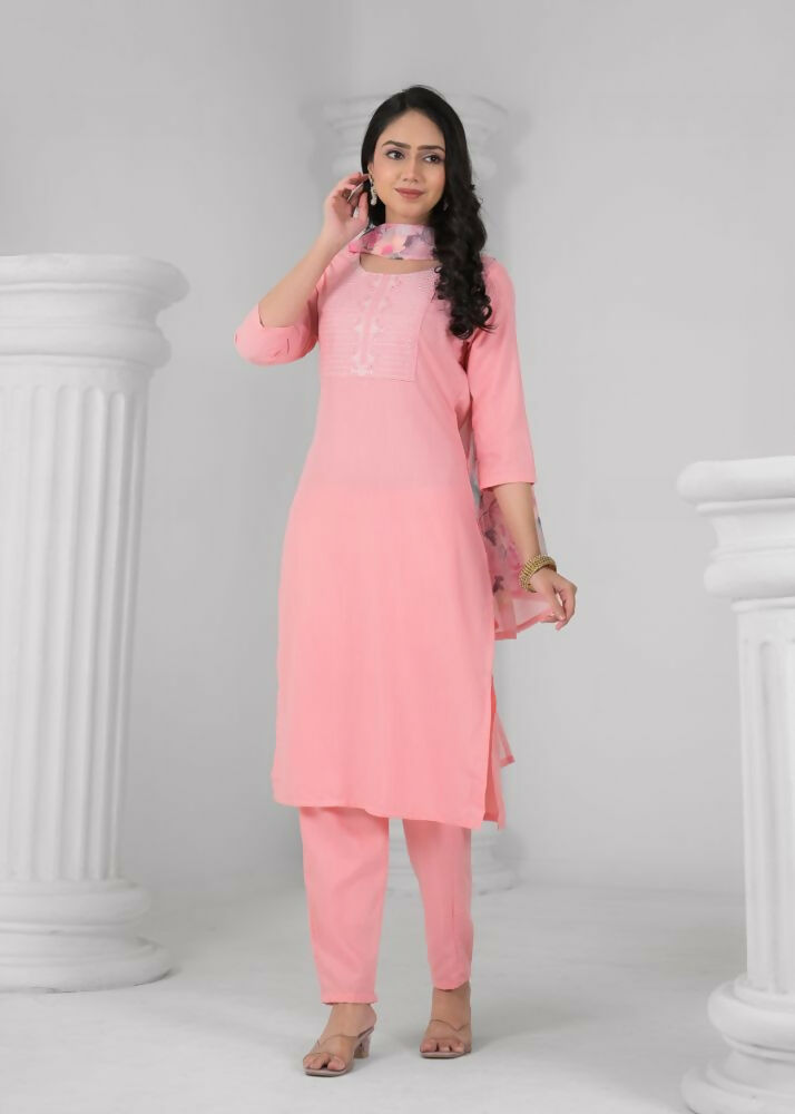 Ethnic Festive Wear Reyon Baby Pink Stitched Suit With Dupatta - Tanisha