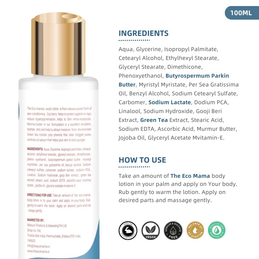 The Eco Mama Moisturizing Body Lotion with Goji Berry, Green Tea & Murmur Butter