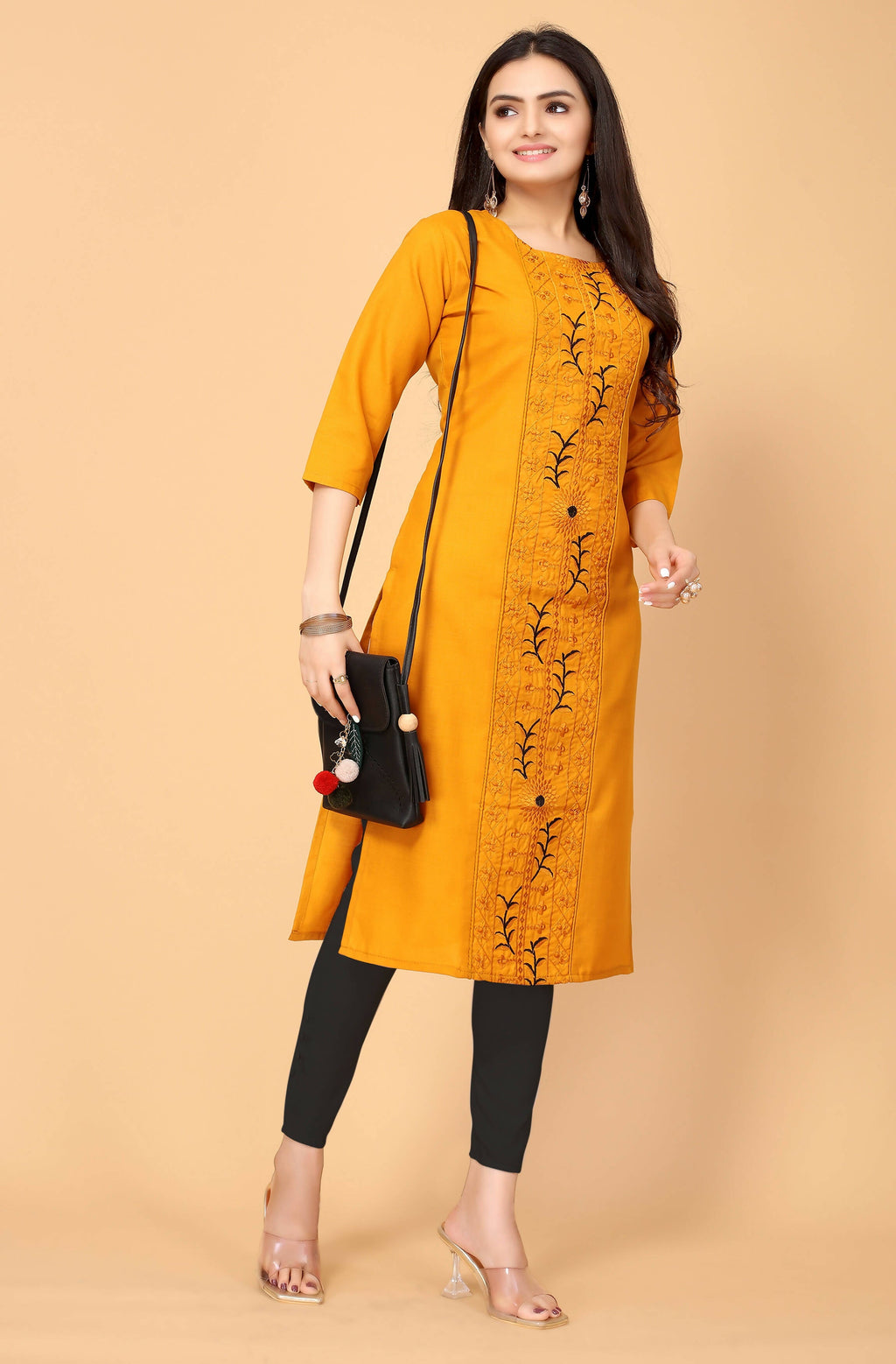 Musterd Cottan Slub Embroidery Kurti - Umi