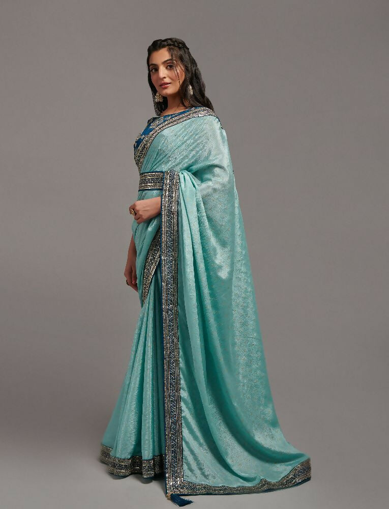 PR Fashion Sky Chinon Embroidery Lace Saree