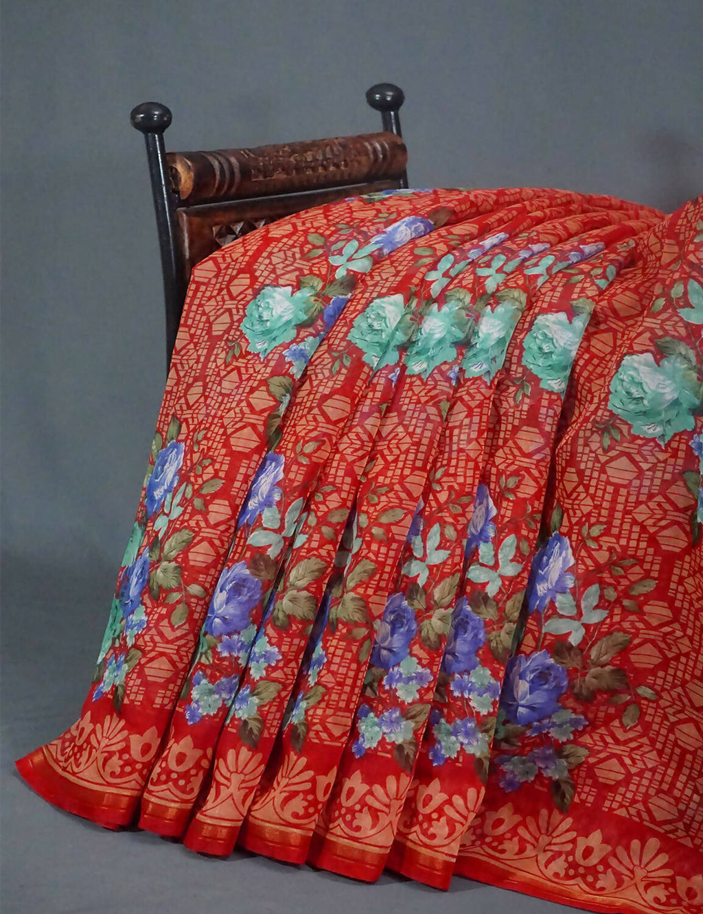 Shades Of Red Floral Design Semi Chanderi Saree By Gayathri Reddy Designer Studio
