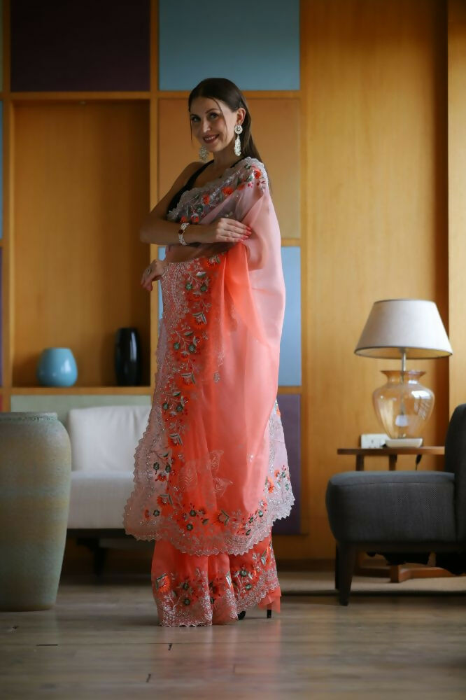 Vamsee Sanyogita Sanyogita - Orange Organza Saree