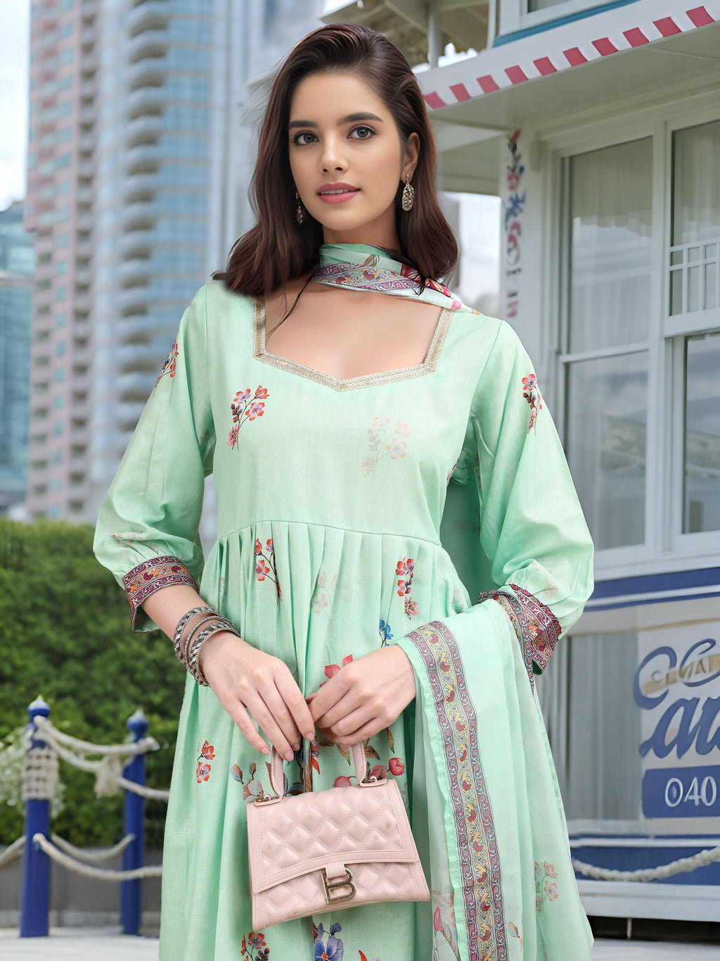 Joban Fashion Green Position Digital Print With Position Foil Kurta Set