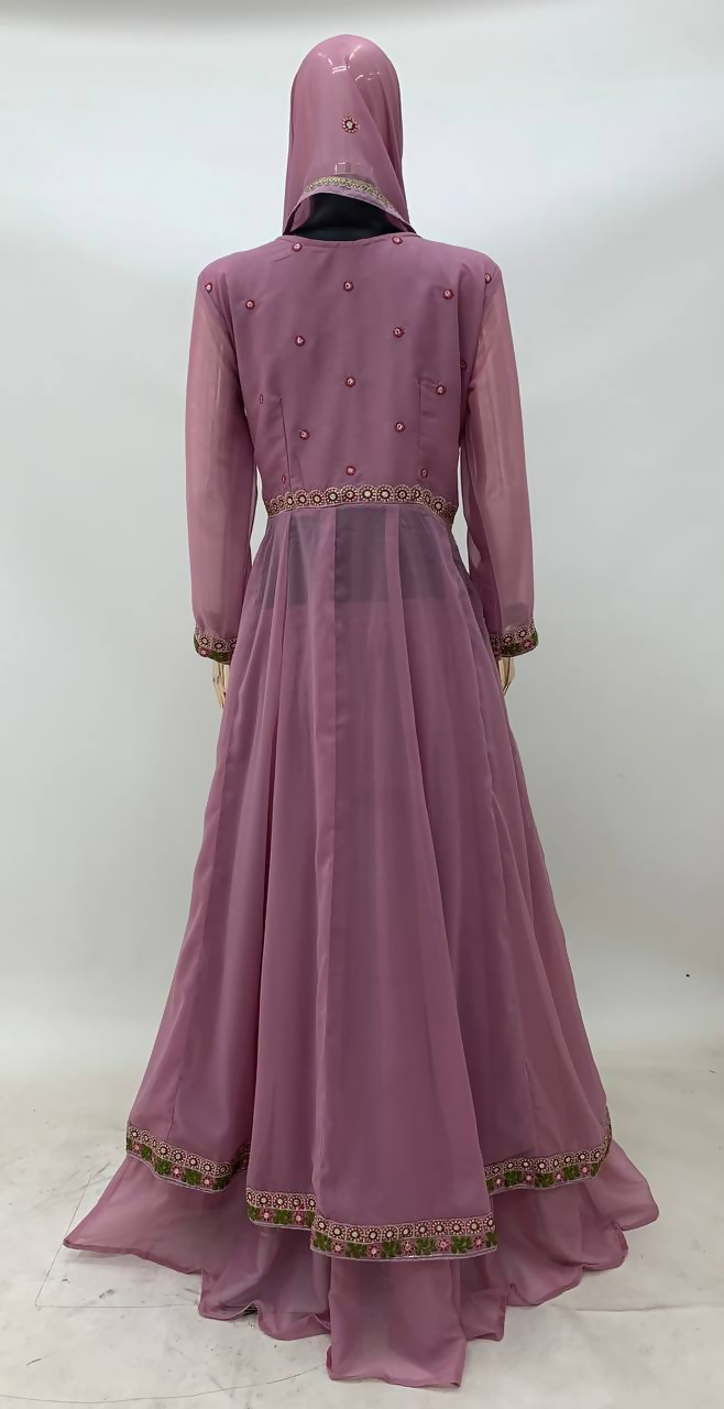 Lorenvalley Fashion Pink Viscose Silk Embroidery Work Gown Skirt Stitched