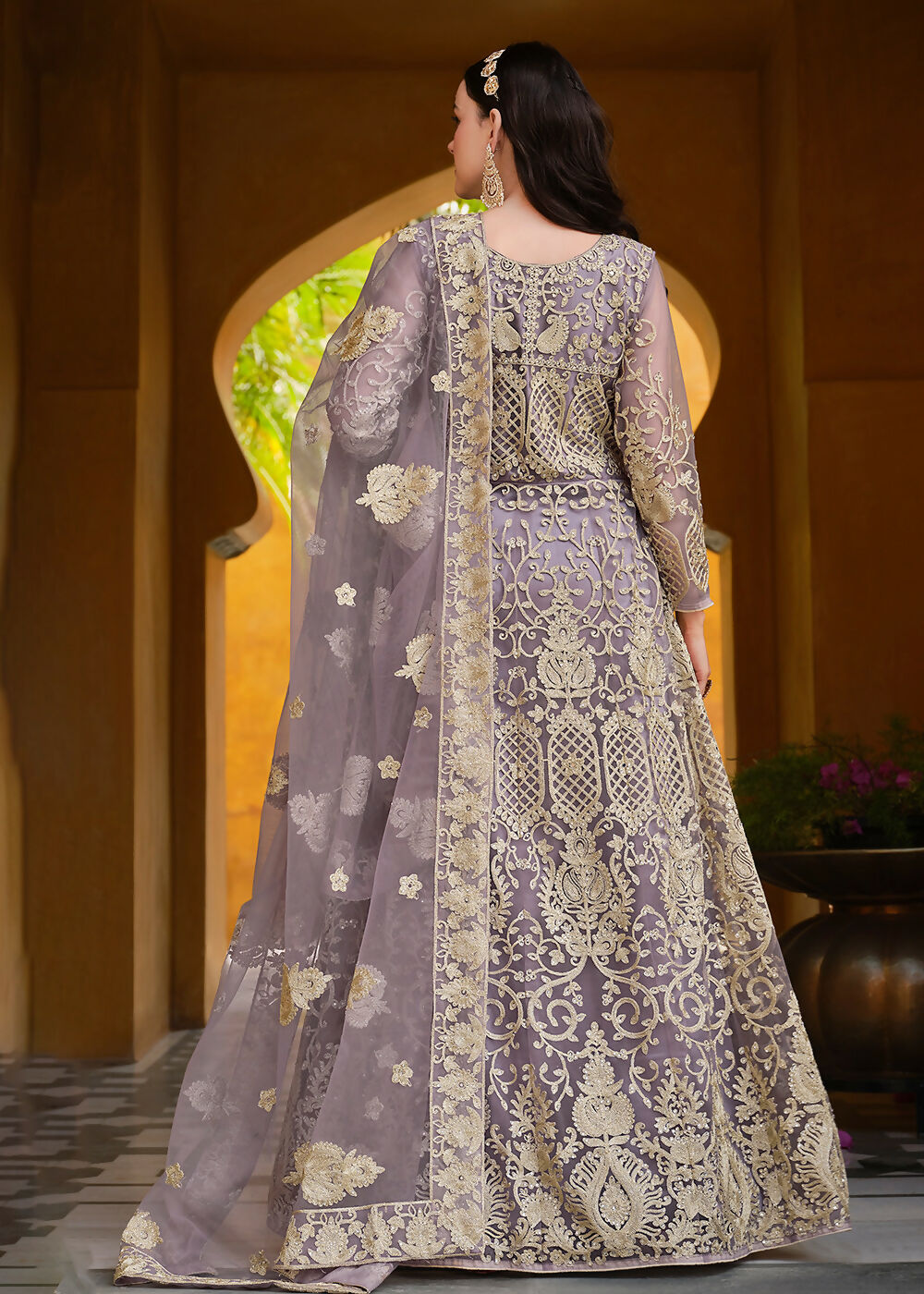 Pretty Pink Pure Butterfly Net Wedding Wear Anarkali Suit - Emponline