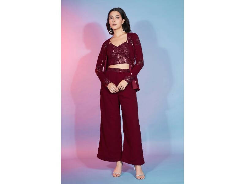 Red Georgette Sequence With Thread Designer Co-Ord Set - Flory