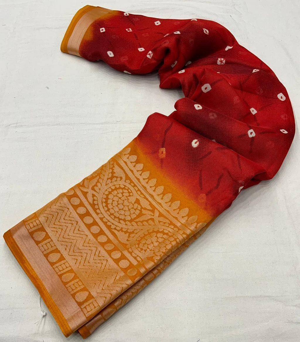 Red Jute Silk Ethnic Motifs Saree with Unstitched Blouse - Hiral Fashion