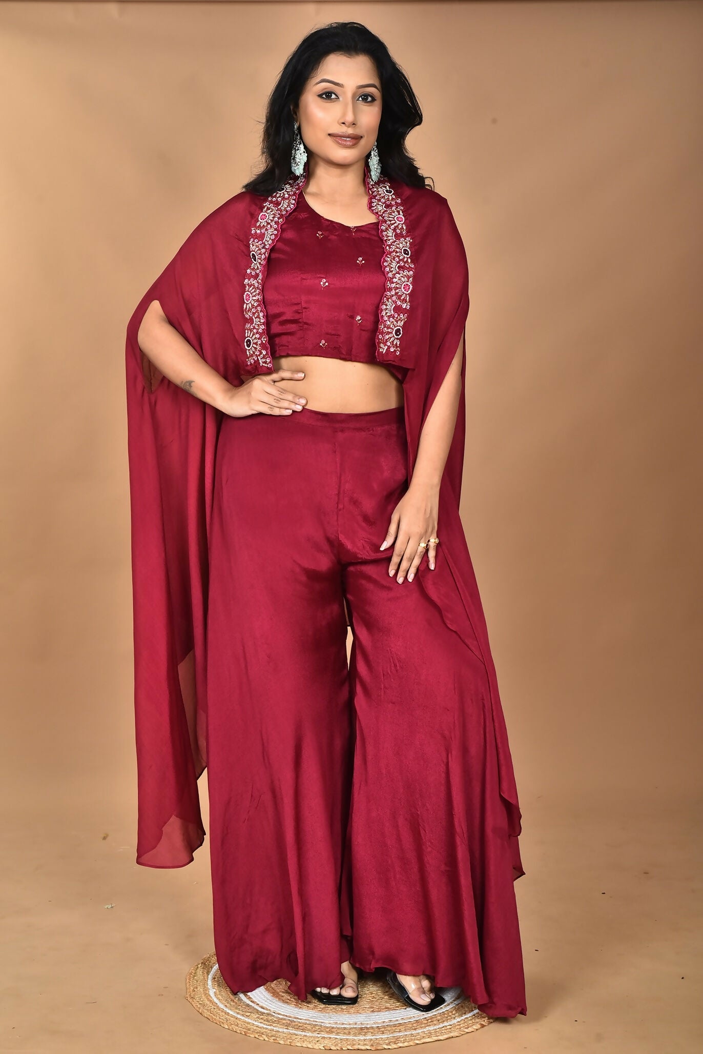Morchari Women And Hand Embroidery Palazzo Set-Magenta