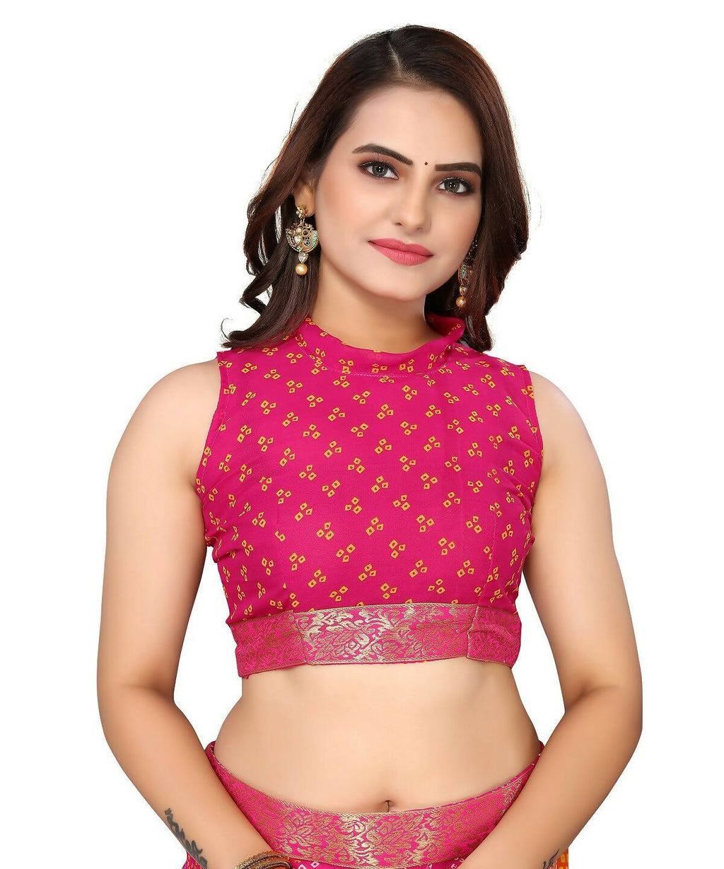 Vamika Pink Georgette Printed With Lace Saree (VERA PINK)