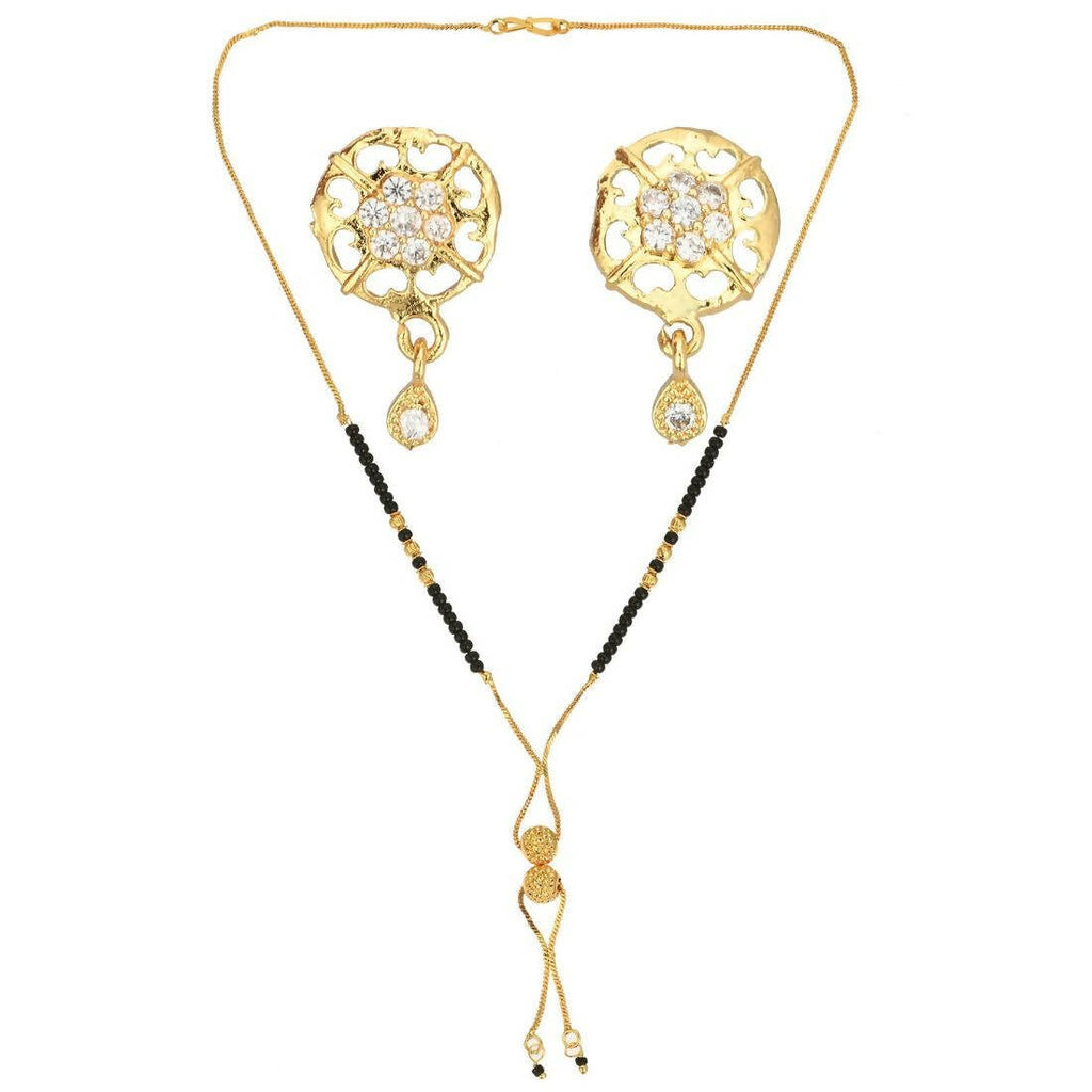 AanyaCentric Gold-Polished Short Mangalsutra Set with Earrings
