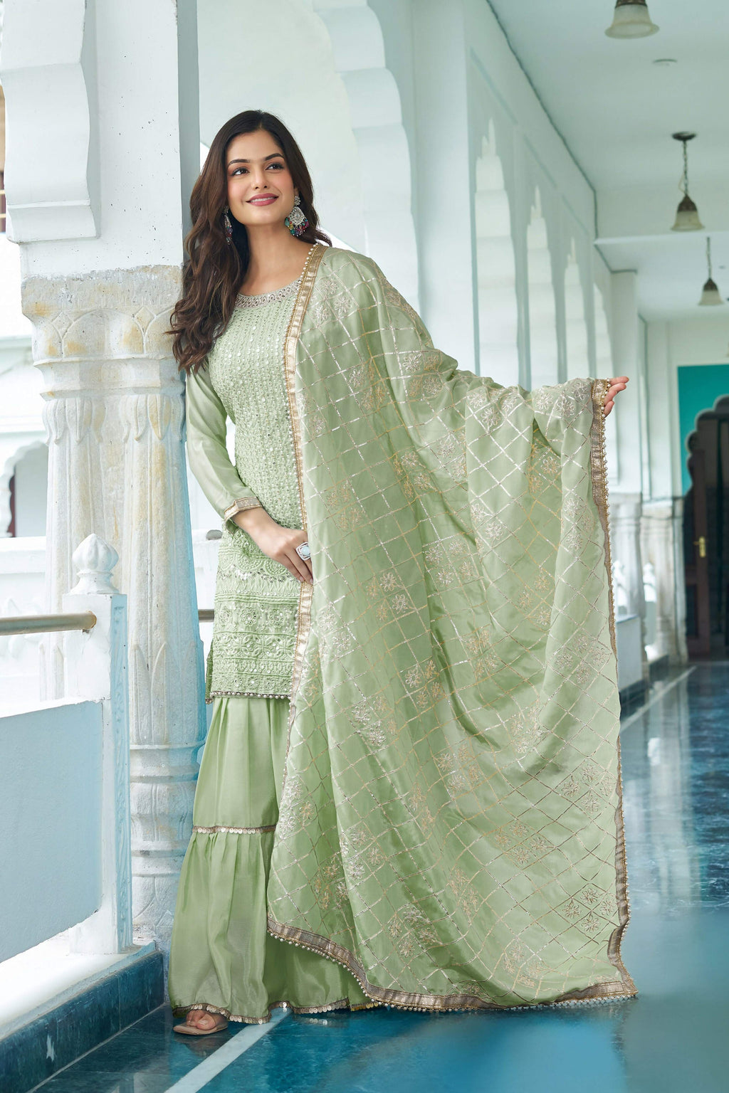 Teeya Creation Pista Color Chinon Silk Heavy Embroidery Work Fully Stitched Salwar Suit