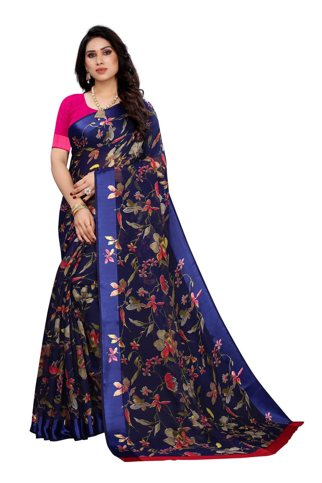 Vamika Navy Linen Satin Patta Saree (MANSI NAVY)