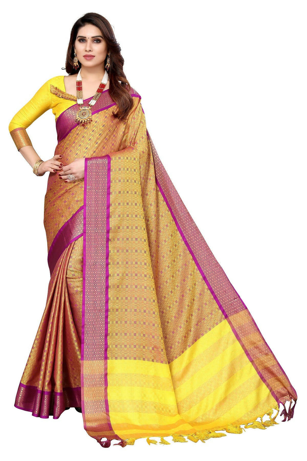 Vamika Weaving Yellow Cotton Silk Saree
