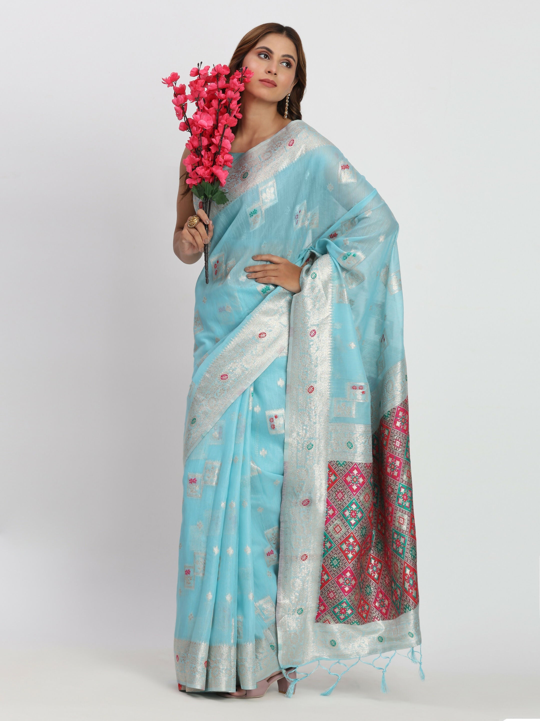 Shree Shyam Fashion Linen Cotton Sky Blue Saree