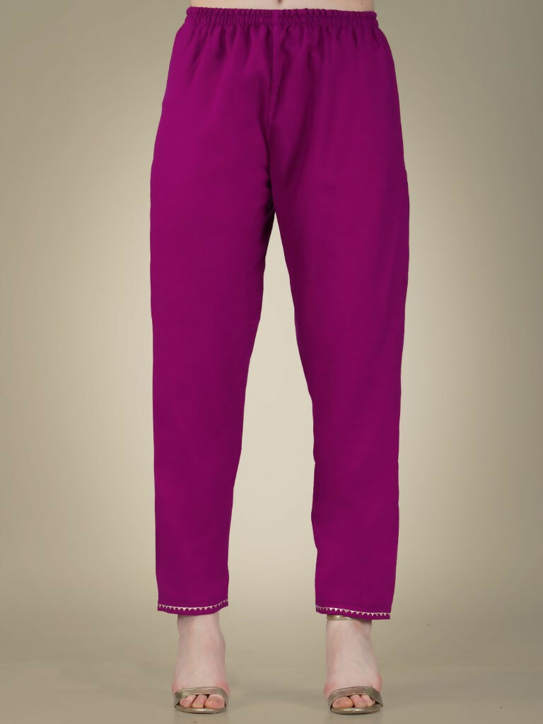 Jyoti Fashion Women's Purple Cotton Magic Slub Embroidery & Sequence work Kurta with Trouser & Dupatta