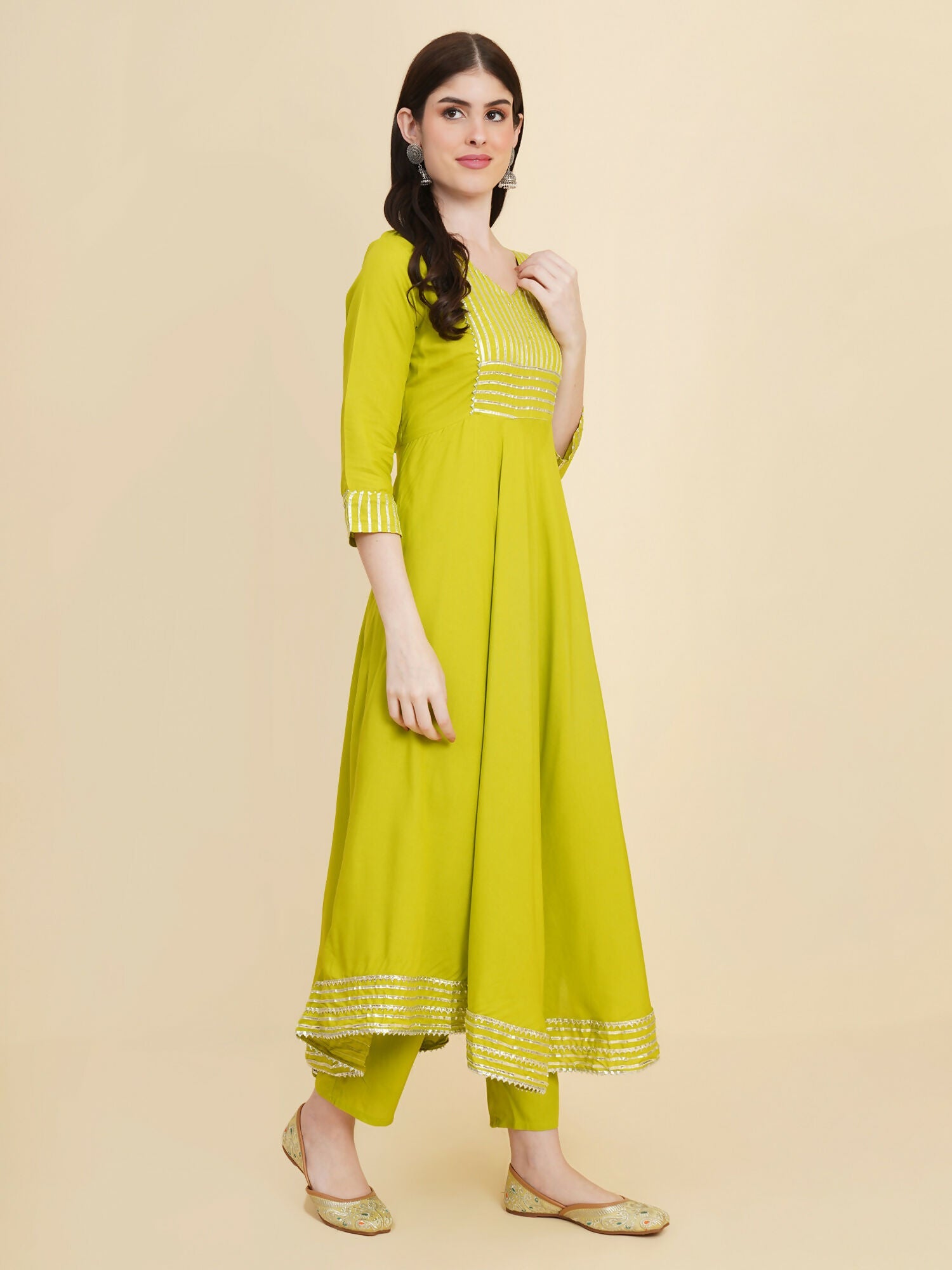 Designer Stylish lime green Cotton Stitched Suit With Dupatta - Tanisha