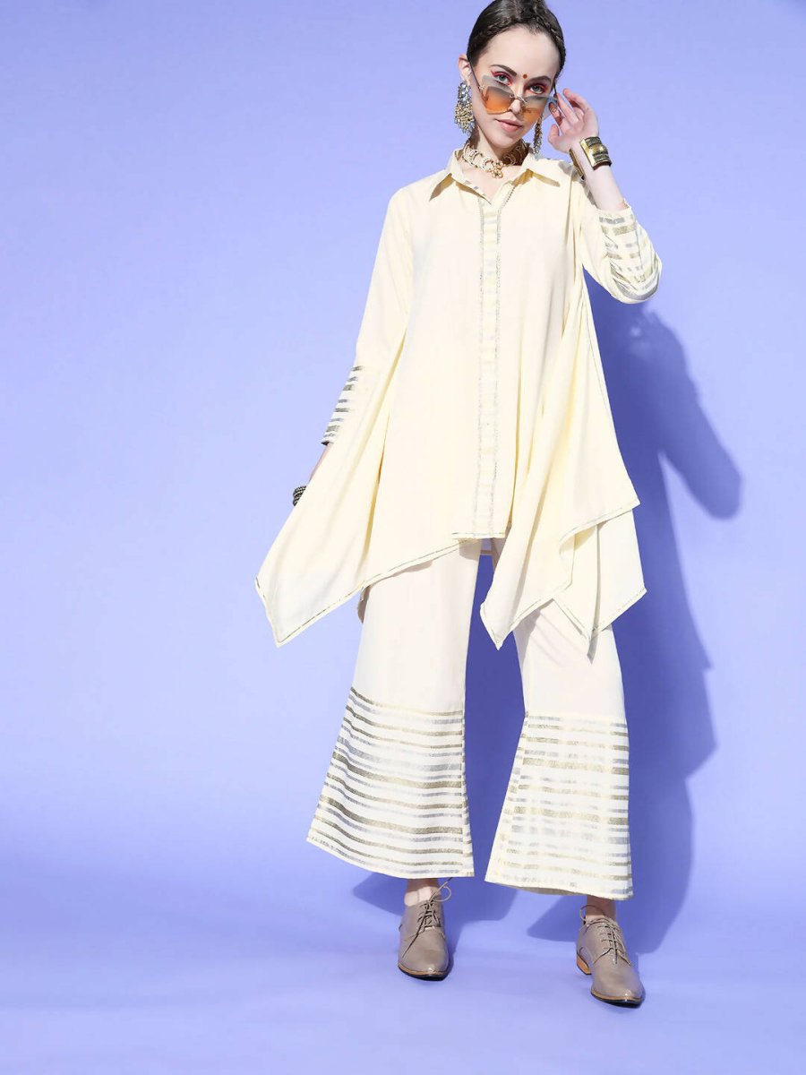 Ahalyaa Women Off White Colour Crepe Printed Top Palazzo Set