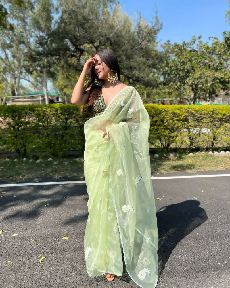 Vamsee Samriddhi Green Organza Saree