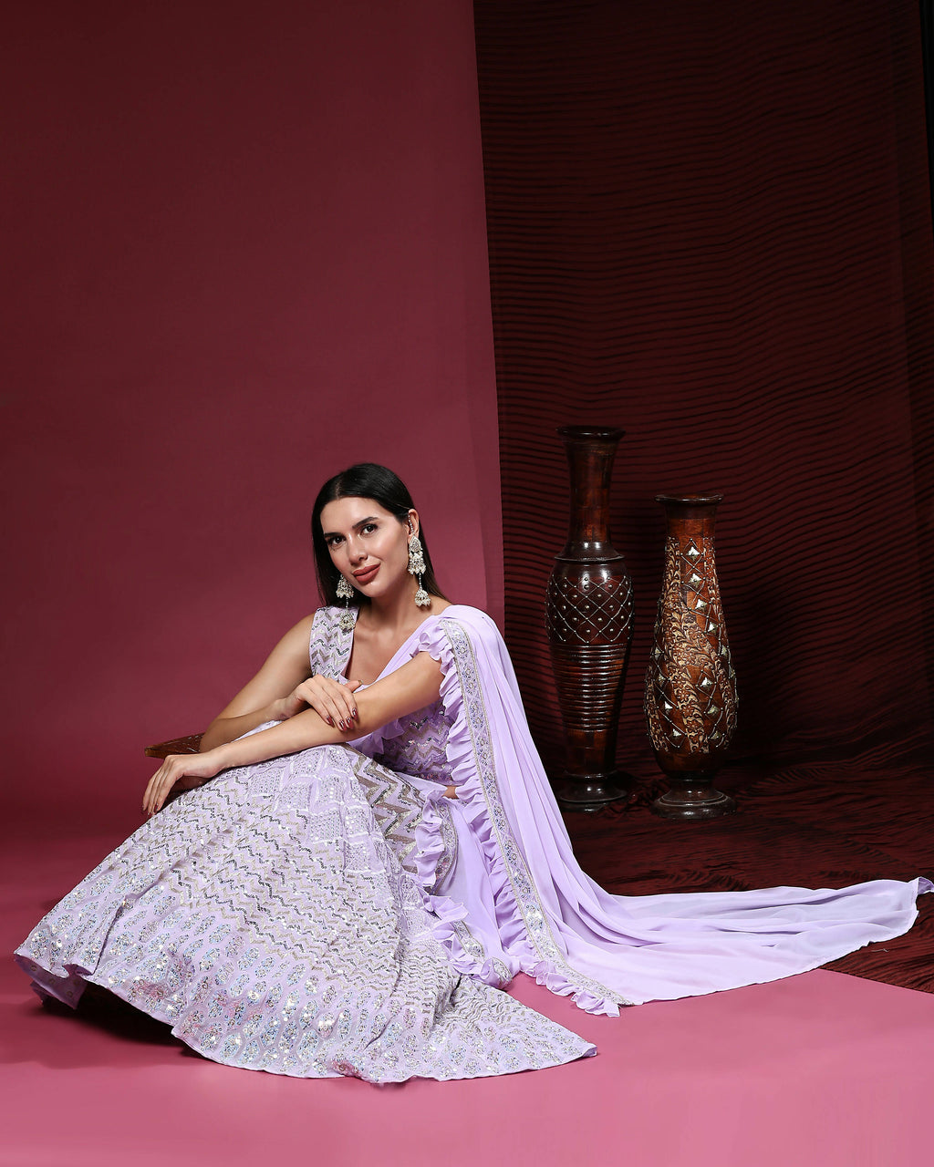 Lavender Pure Viscose Georgette Thread With Sequins Embroidery Work Lehenga Choli With Dupatta - Tanya