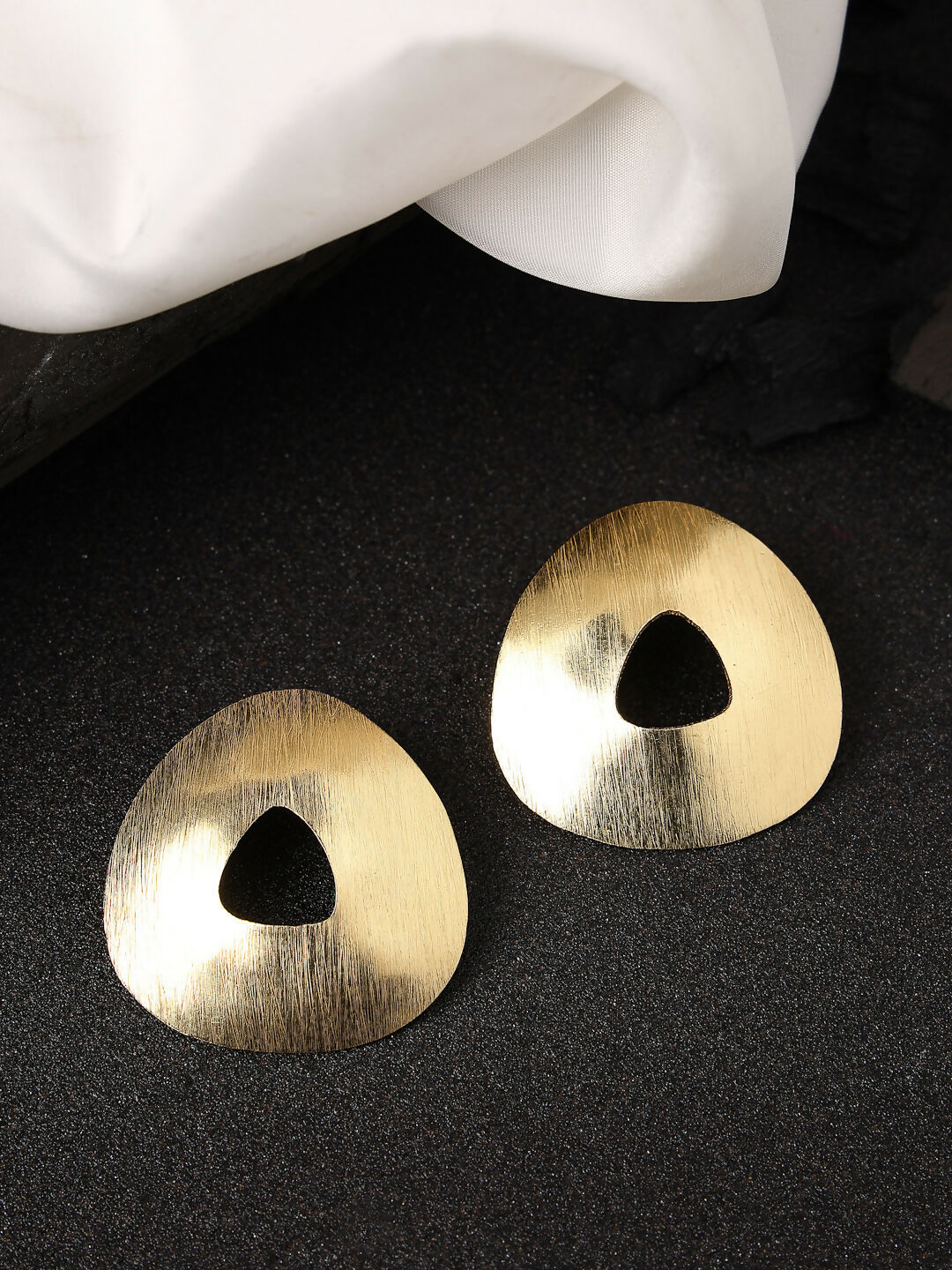 NVR Women Gold-Polished Alloy Triangular Drop Earrings