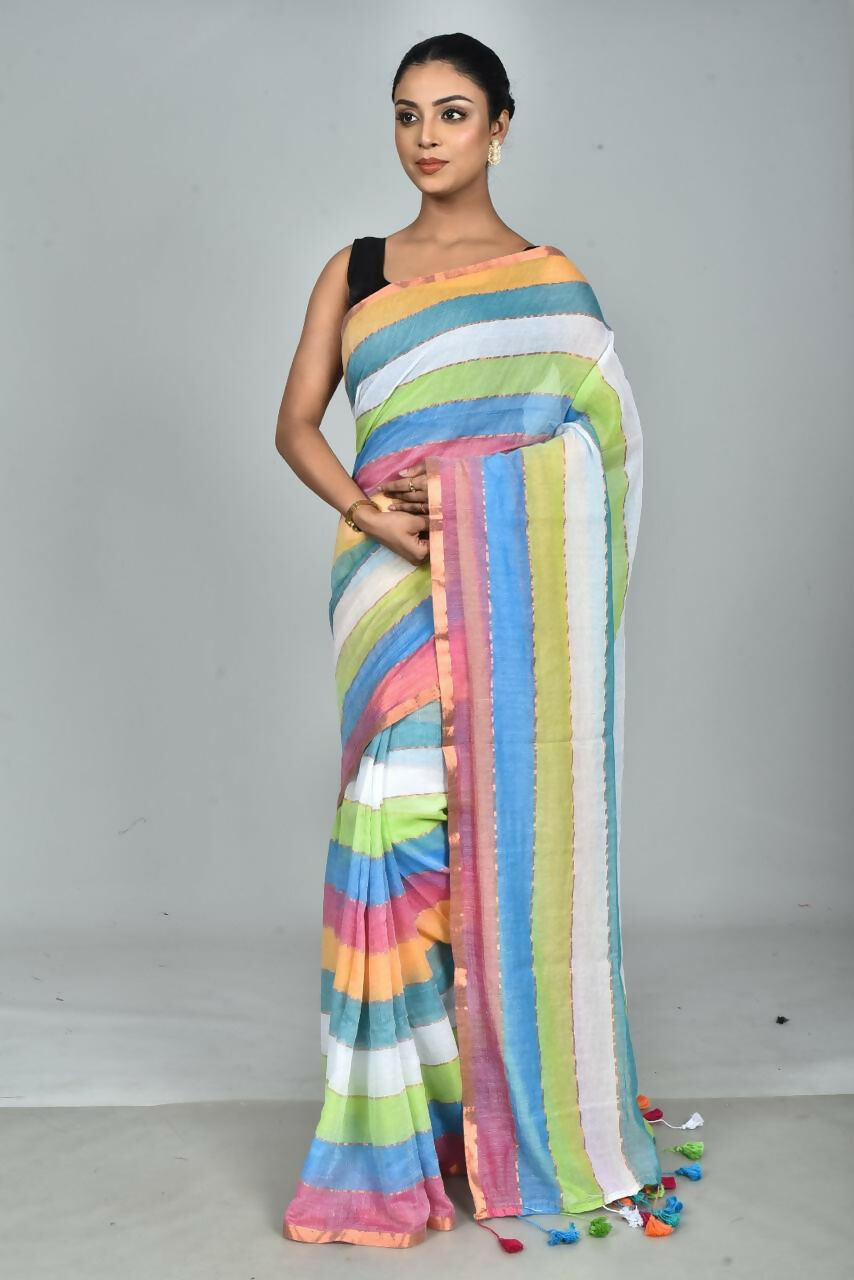 Exclusive Collection Beautiful Multi4 Pure Cotton Woven Handloom Saree With Running Blouse Piece