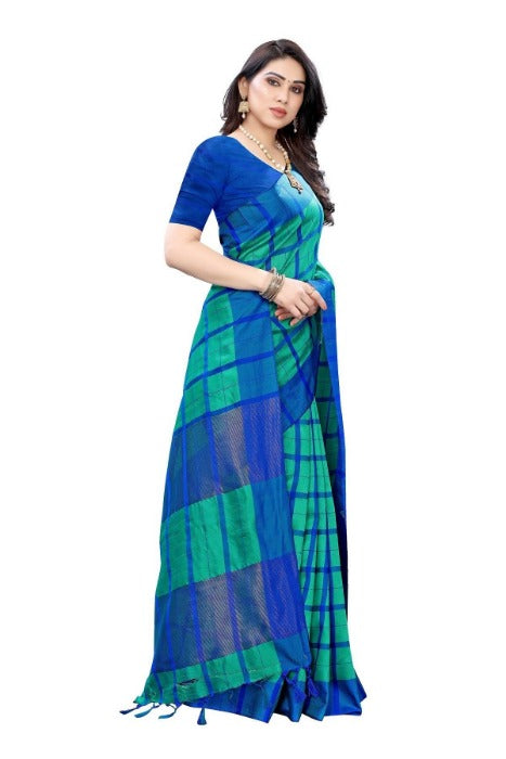 Vamika Blue Cotton Silk Weaving Saree (SATURN BLUE)