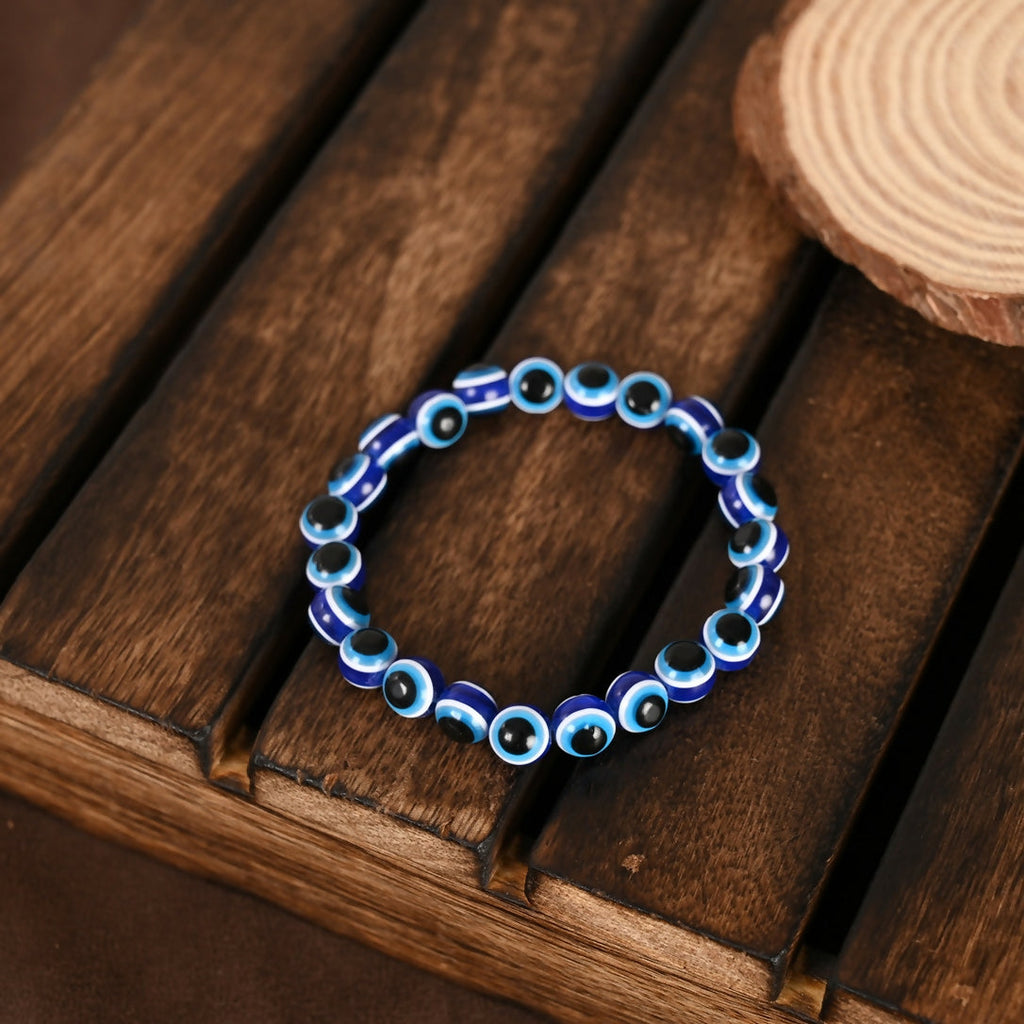 NVR Men & Women Black & Blue Evil Eye Elasticated Bracelet