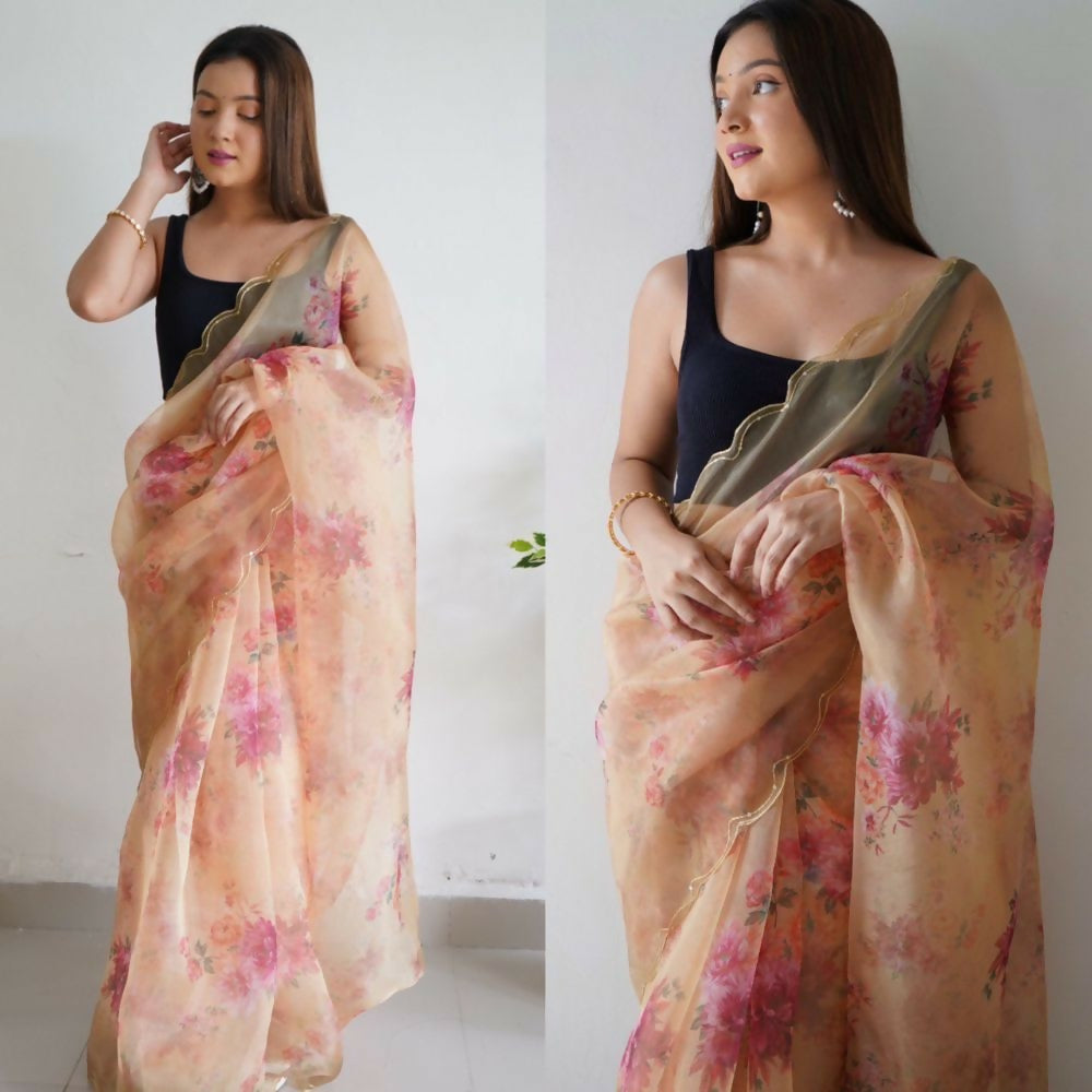 Vamsee Rency Cream Organza Saree