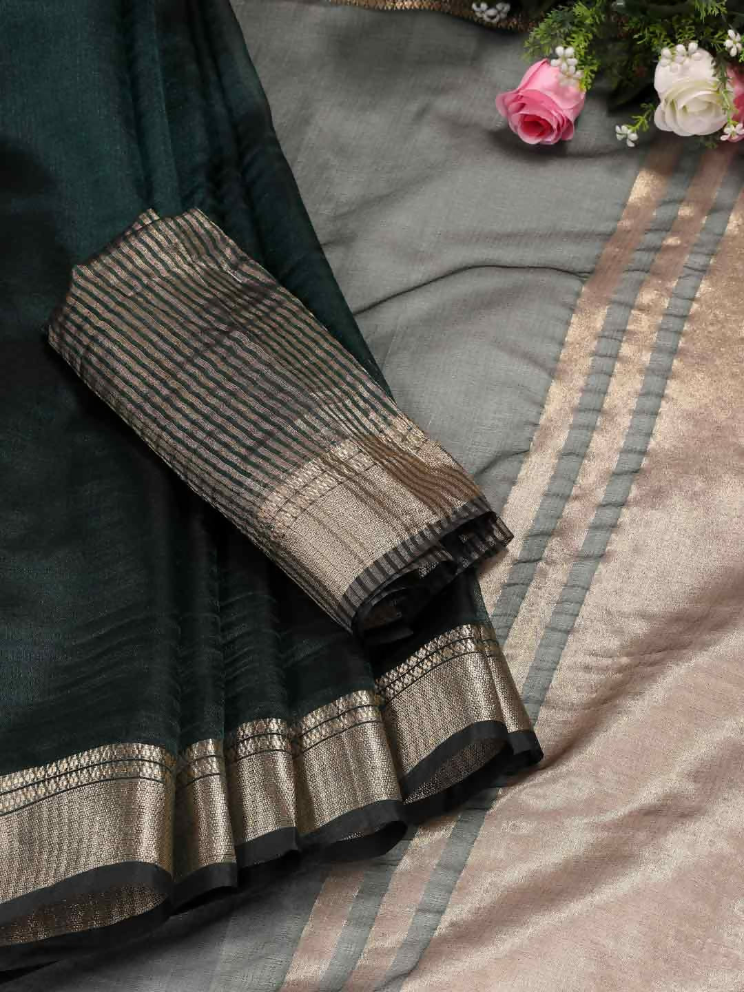 Shree Shyam Fashion Organza Dark Green Saree