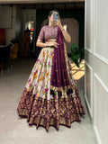 Vastranavya Exquisite Tussar Silk Lehenga Set With Perfect Floral And Patola Print Design Lehenga Choli - Wine