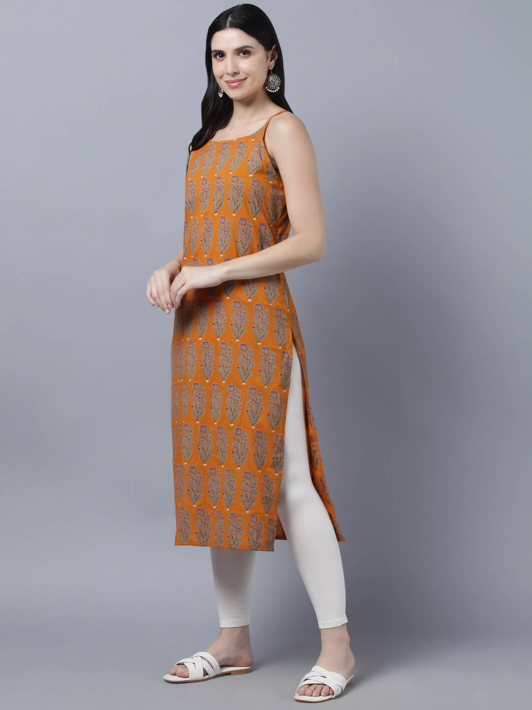 Myshka Stylish Mustard Sleeveless Women's Kurta