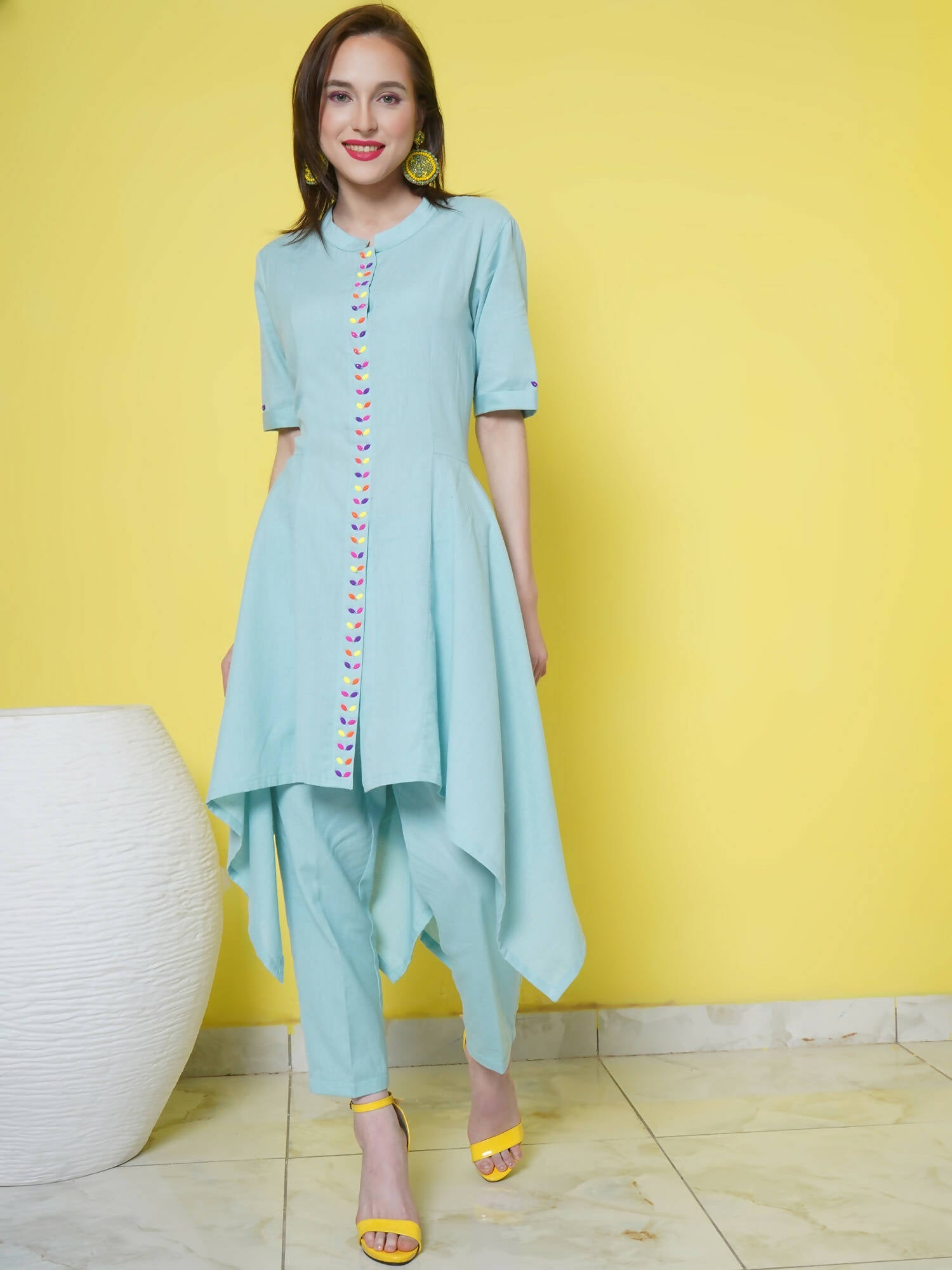 Women Republic Light Blue Cotton Kurta Set
