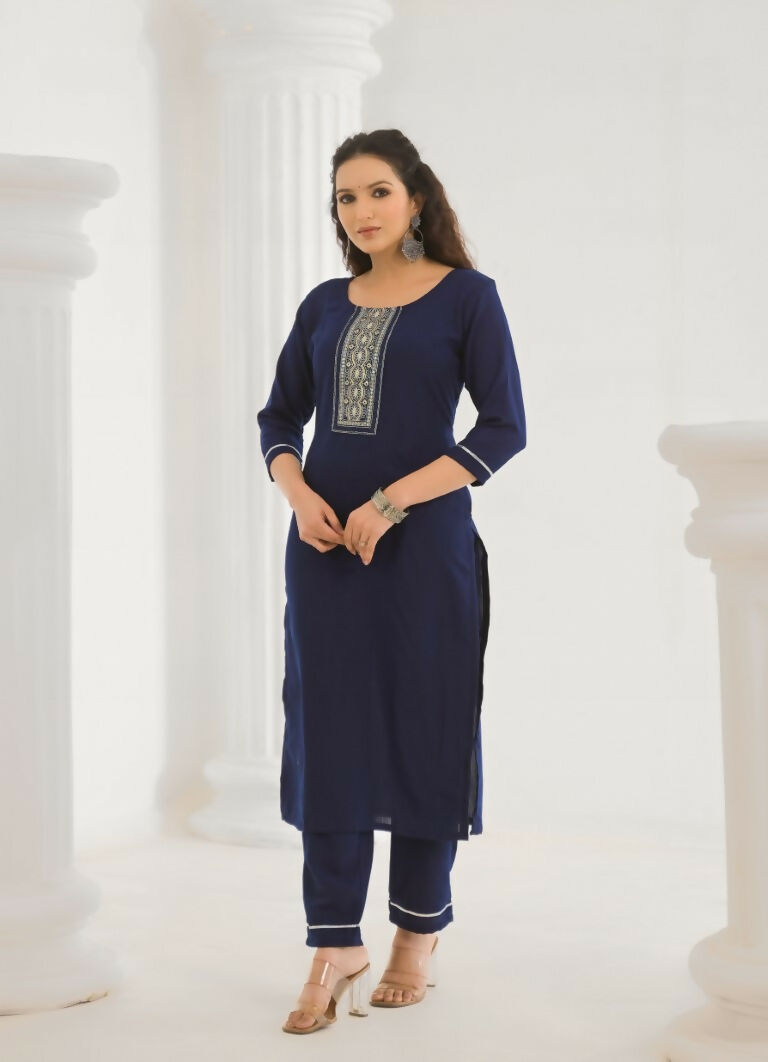 Festive Ethnic Viscose Chanderi Blue Stitched Suit With Dupatta - Rashmika