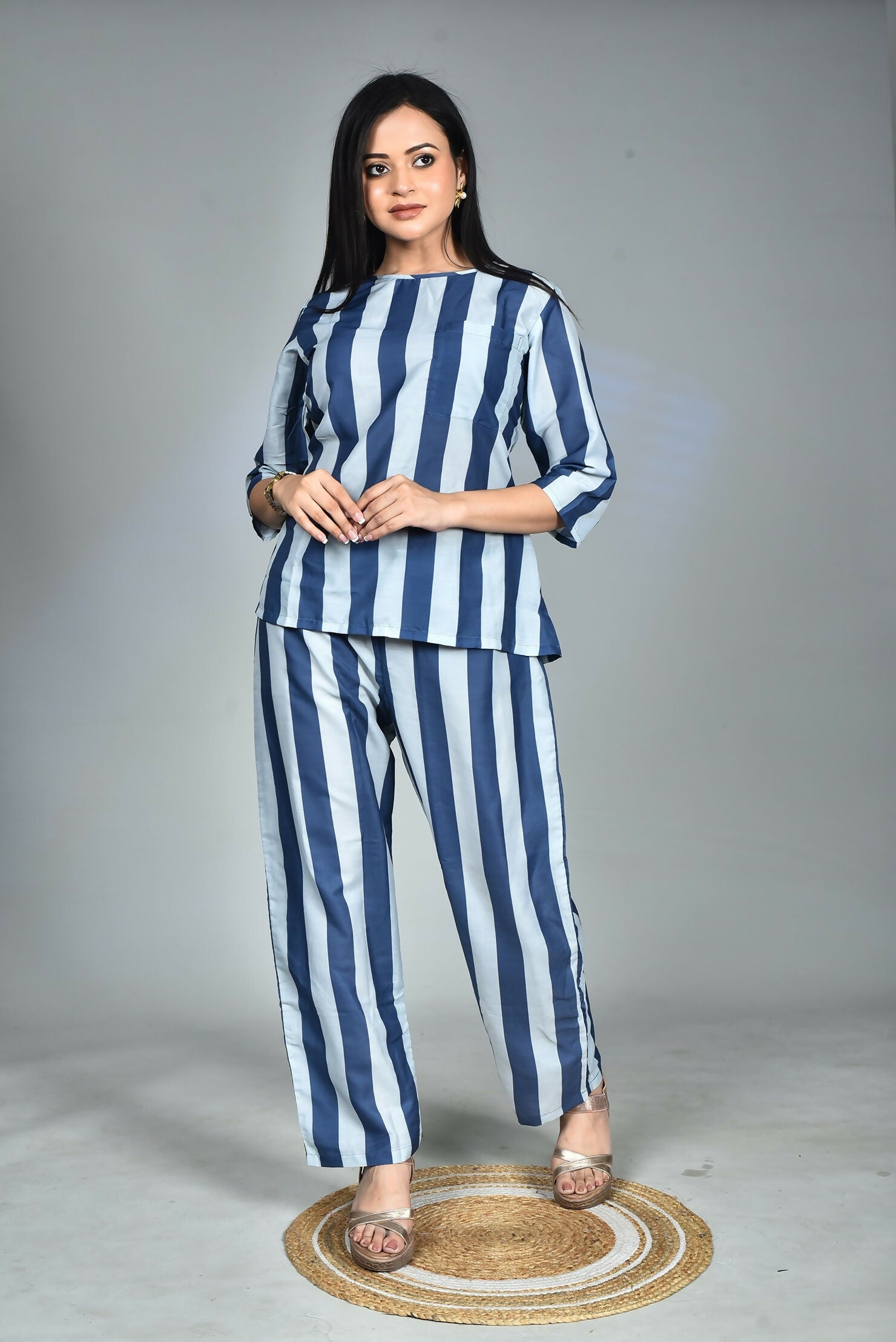 Morchari Digital Print Semi Muslin Co-Ord Set Top & Trouser-Multicolor