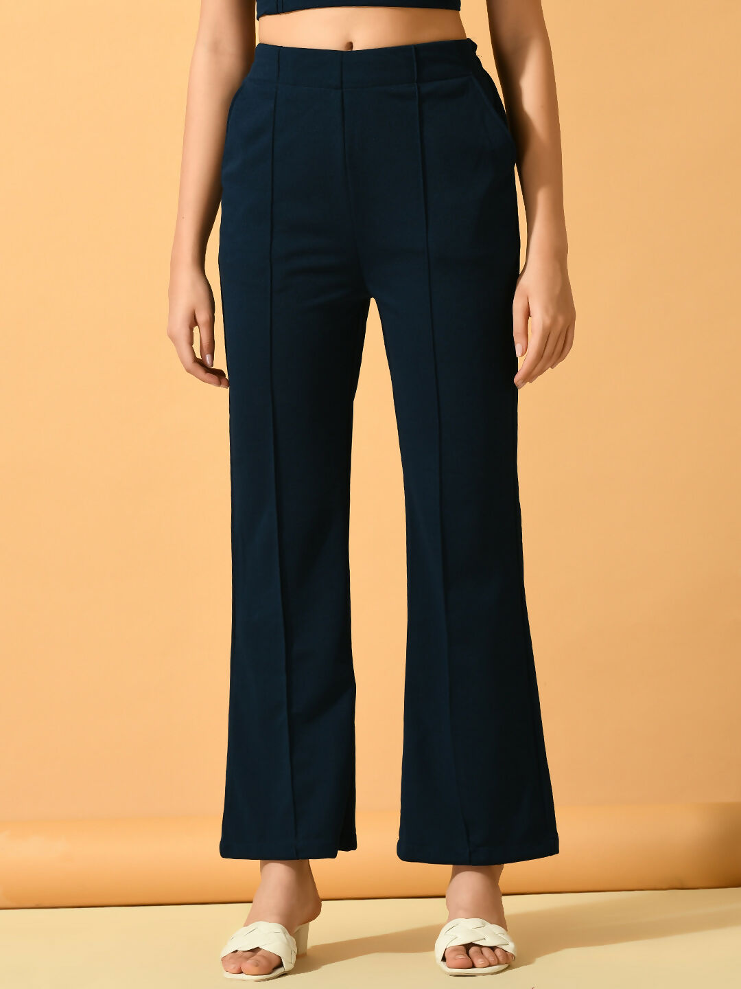 Myshka Women's Navy Blue Solid Top With Trousers