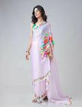 Vastranavya Mauve Freehand Flower Print Ready to Wear Saree
