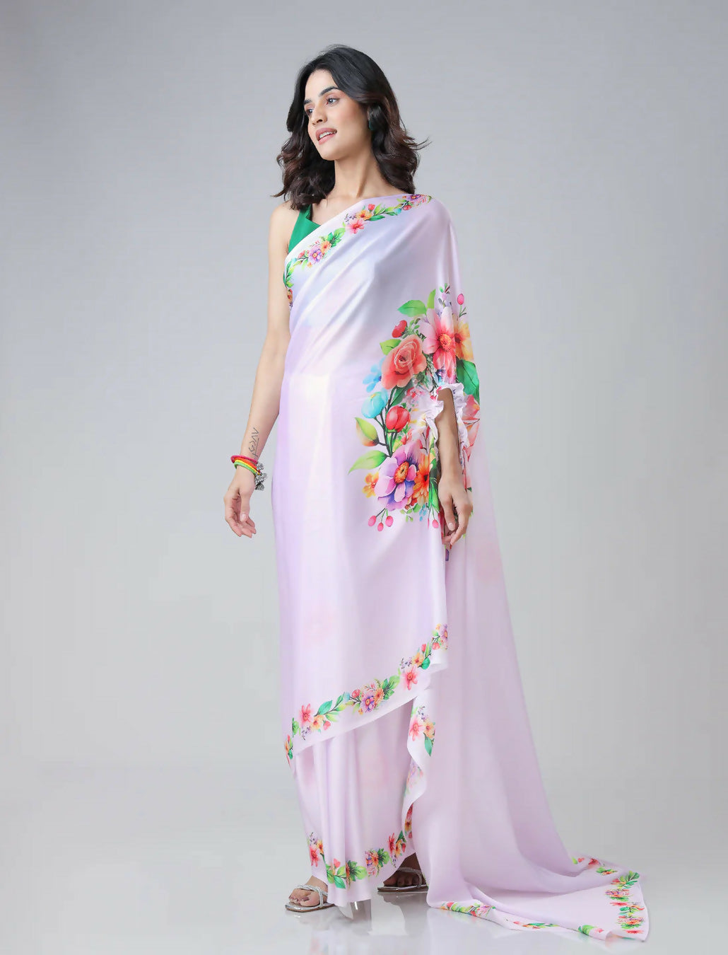 Vastranavya Mauve Freehand Flower Print Ready to Wear Saree