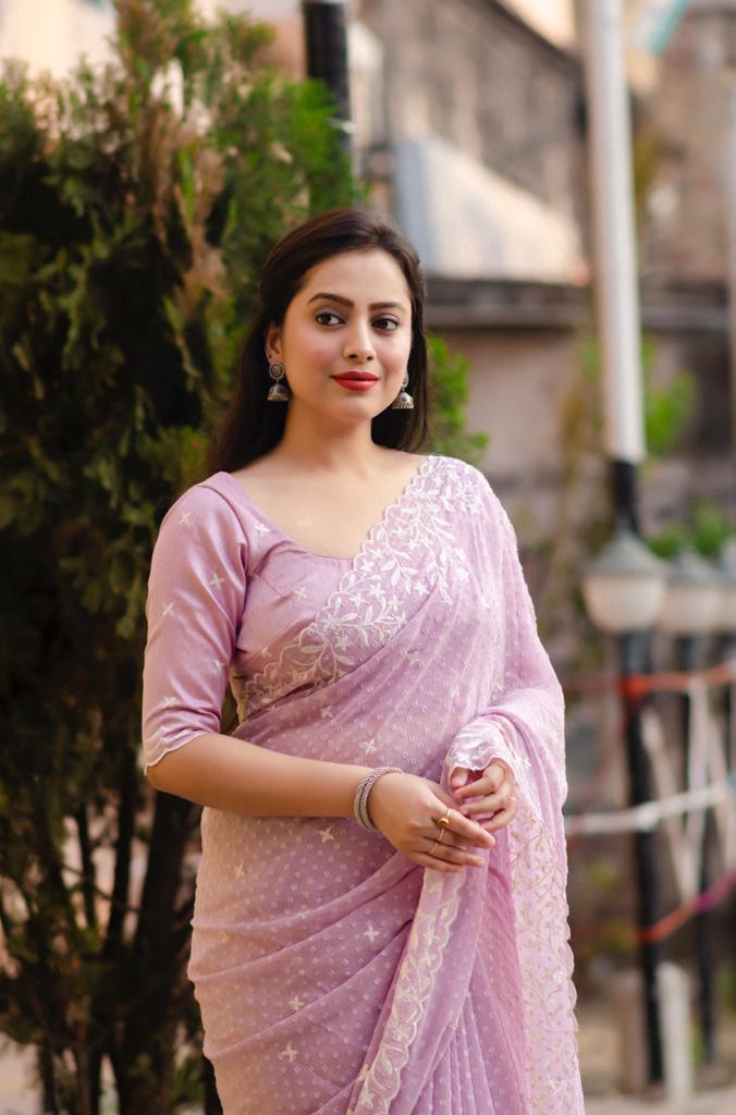 Pink Pure Chiffon Woven Design Saree with Unstitched Blouse - A2M