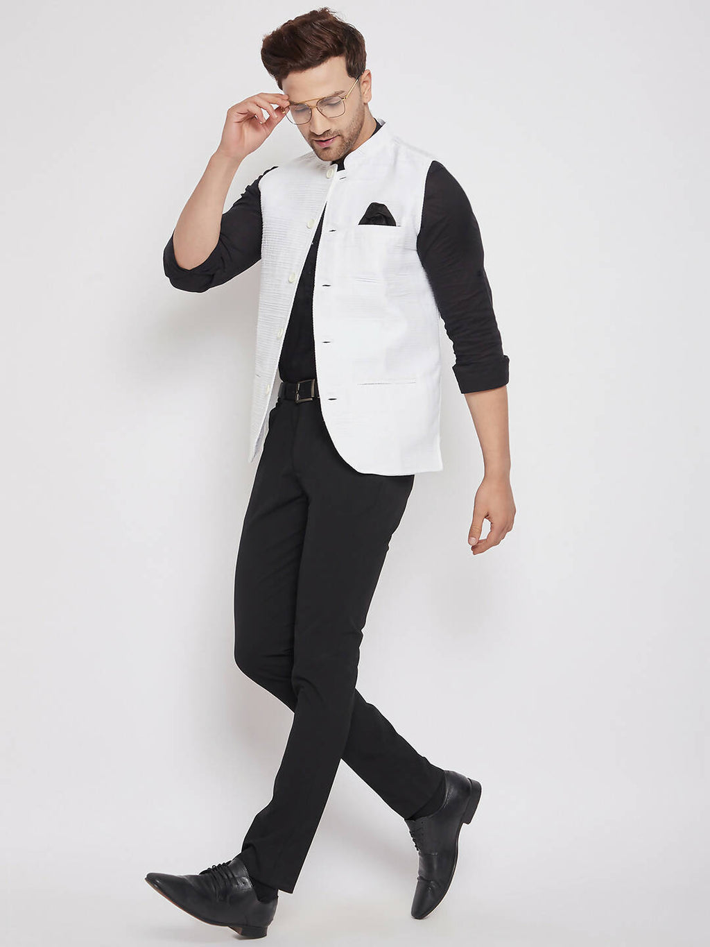 Even Apparels White Cotton Men Woven Nehru Jacket
